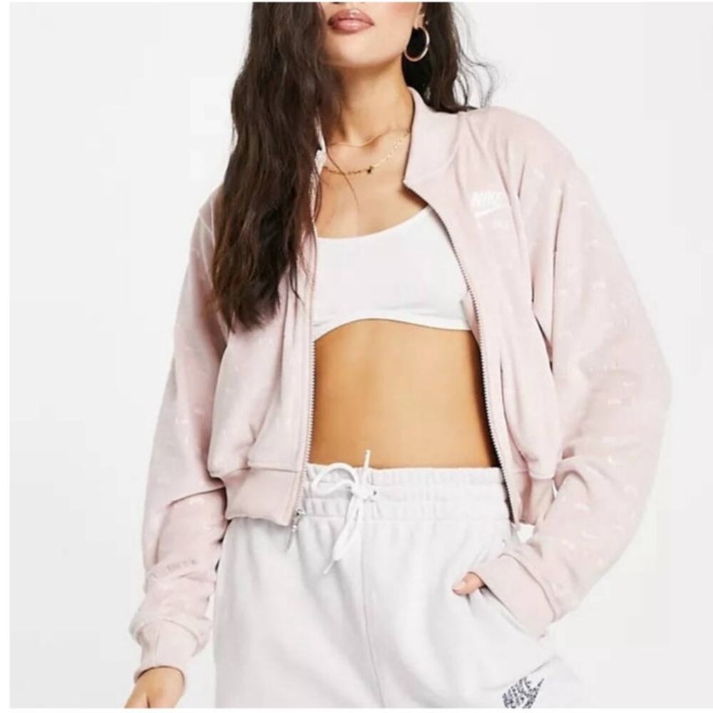Nike Air Womens Light Pink‎ Velour Zip Front Cropped Jacket Size XL